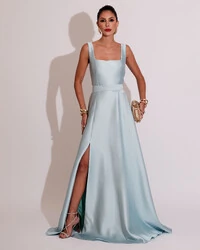 Vestido de Festa Longo Zibeline com Fenda e Faixa Serenity
