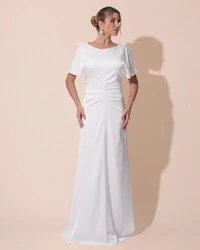 Vestido de Festa Longo Cetim Detalhe Drapeado Branco