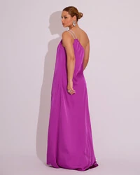 Vestido de Festa Longo Cetim Um Ombro Só Fucsia
