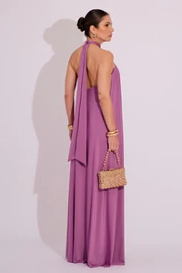 Vestido Longo com Amarração em Malha Lilás