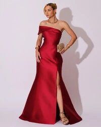 Vestido de Festa Zibeline com Faixa Ombro a Ombro Marsala