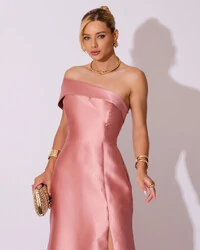 Vestido de Festa Zibeline com Faixa Ombro a Ombro Rose