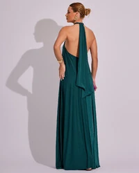 Vestido Longo com Amarração em Malha Verde Escuro