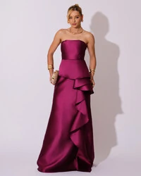 Vestido de Festa Longo Tomara que Caia Babado Cascata Fúcsia Beterraba