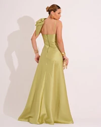 Vestido de Festa Longo em Zibeline com Laço Removível Verde Lima
