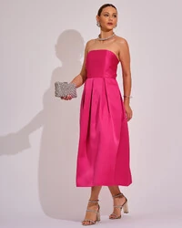Vestido Midi Tomara que Caia Zibeline Com Pregas Pink
