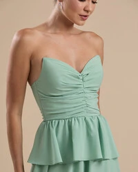 Vestido de Festa Longo Crepe Chiffon Tomara que Caia Peplum Drapeado Verde Menta