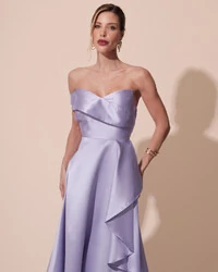 Vestido de Festa Longo Zibeline um Ombro Só Mullet Lilás