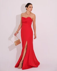 Vestido de Festa Longo Tomara que Caia Alfaiataria Vermelho
