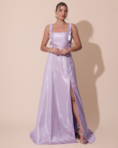 Foto Vestido de Festa Longo Zibeline Cristal com Fenda e Faixa Lilás