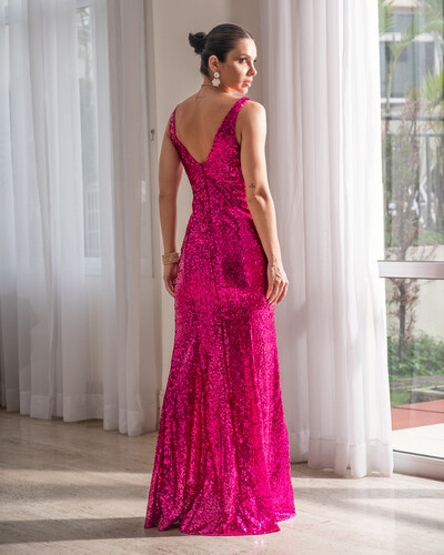 FotoVestido Longo Sereia Paetê Pink