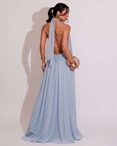 FotoVestido Longo Crepe Frente Única Fluido Flor Removível Serenity