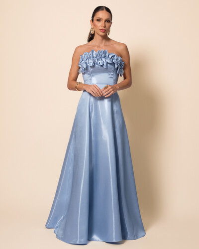 Foto Vestido de Festa Longo Cetim Cristal Tomara que Caia com Flor 3D Serenity