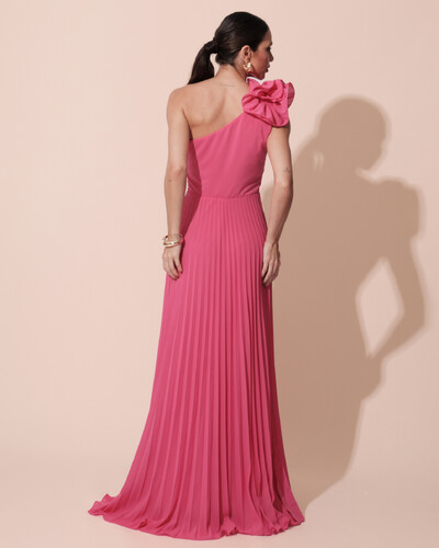 FotoVestido de Festa um Ombro Só Flor Saia Plissado Pink New