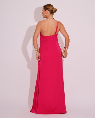 FotoVestido de Festa Longo em Cetim Fluido um Ombro Só Pink