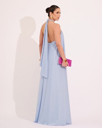FotoVestido Longo com Amarração em Malha Azul Claro