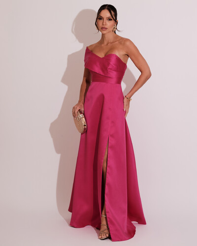 Foto Vestido de Festa longo Faixa Ombro e Fenda Zibeline Pink