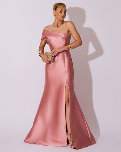 Foto Vestido de Festa Zibeline com Faixa Ombro a Ombro Rose