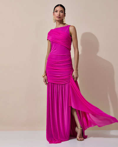 Foto Vestido de Festa Longo Tule Faixa Detalhe Drapeado Pink New