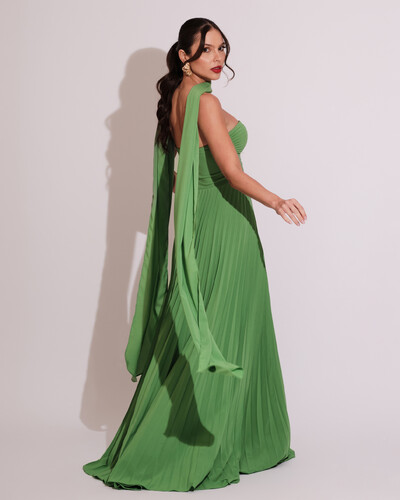 FotoVestido de Festa Longo Tomara que Caia Plissado com Lenço Verde Kiwi