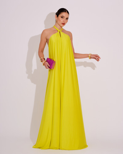 Foto Vestido Longo com Amarração em Malha Verde Lima