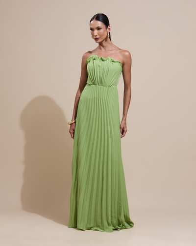 Foto Vestido de Festa Longo Tomara que Caia Plissado Detalhe Verde Garden