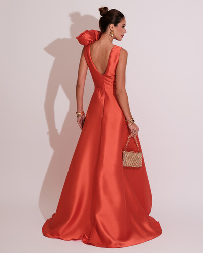 FotoVestido de Festa longo Zibeline Flor Laranja