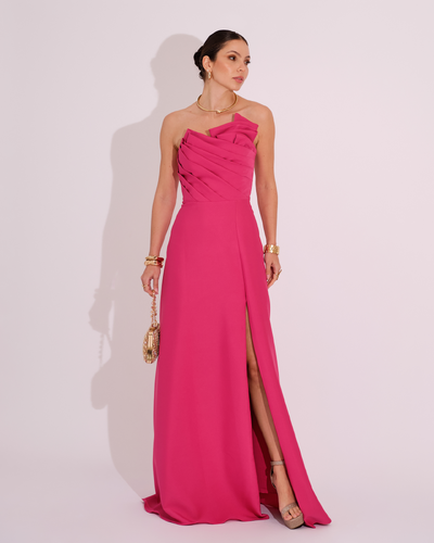 Foto Vestido de Festa Longo Alfaiataria Tomara que Caia com Fenda Detalhe Pink
