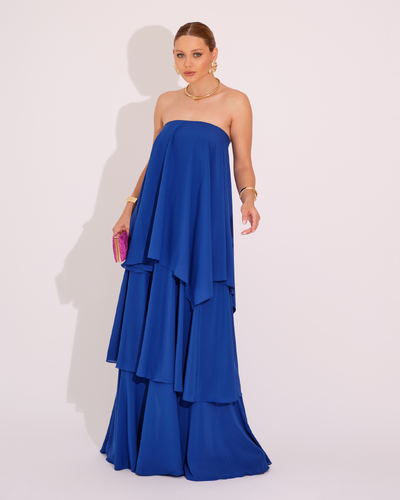 Foto Vestido de Festa Longo Tomara que Caia em Camadas Azul Royal