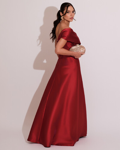 FotoVestido de Festa longo Faixa Ombro e Fenda Zibeline Marsala