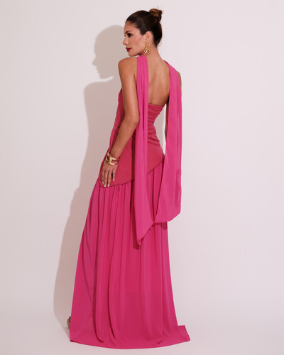 FotoVestido de Festa Longo Tomara que Caia Alfaiataria e Saia Crepe Chiffon e Lenço Pink