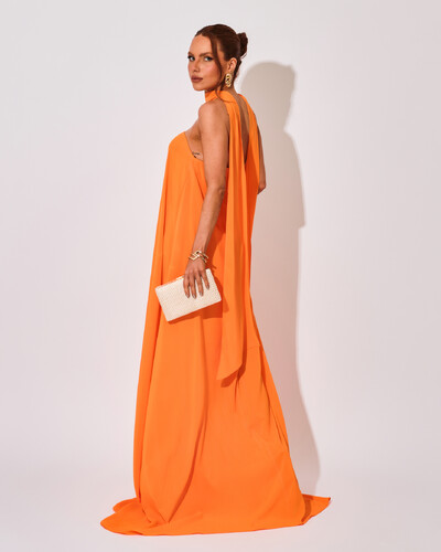 FotoVestido de Festa Longo Crepe Tomara que Caia com Lenço Laranja