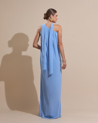 Foto Vestido de Festa Longo Crepe Fluido um Ombro Só com Lenço Serenity