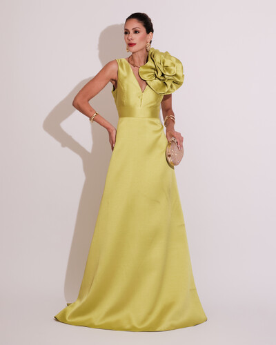 Foto Vestido de Festa longo Zibeline Flor Verde Lima