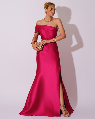 Foto Vestido de Festa Zibeline com Faixa Ombro a Ombro Pink