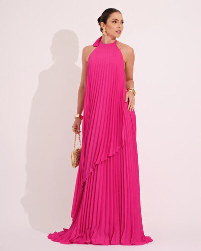 Foto Vestidos de Festa Longo Chiffon Fluido Frente Única Plissado Duplo Pink