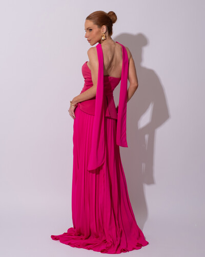 FotoVestido de Festa Longo Alfaiataria Tomara que Caia Saia Plissada e Lenço Pink