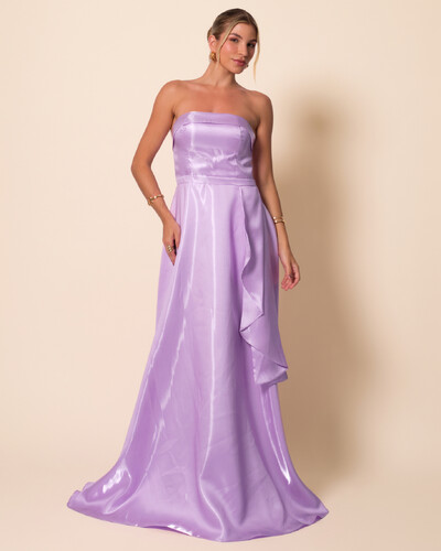 Foto Vestido de Festa Longo Cetim Cristal Tomara que Caia Detalhe Lilás