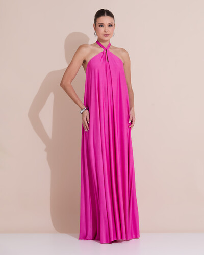Foto Vestido Longo com Amarração em Malha Pink