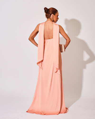 FotoVestido de Festa Longo em Cetim Fluido um Ombro Só Rose