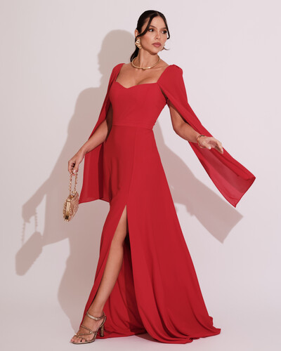 Foto Vestido de Festa Longo com Capa Vermelho