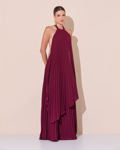 Foto Vestidos de Festa Longo Chiffon Fluido Frente Única Plissado Duplo Marsala