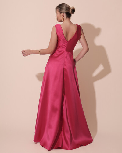 FotoVestido de Festa Longo Plus Size Zibeline Faixa e Flor Pink New