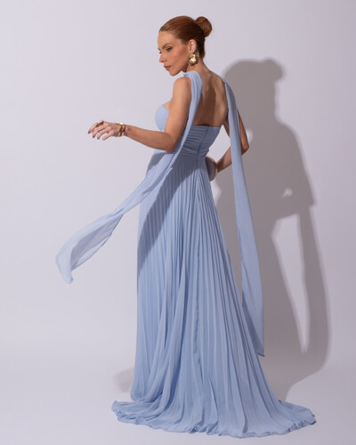 FotoVestido de Festa Longo Tomara que Caia Grife Plissado com Lenço Serenity