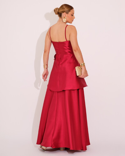 FotoVestido de Festa Zibeline Tomara que Caia com Recortes e Camadas Marsala