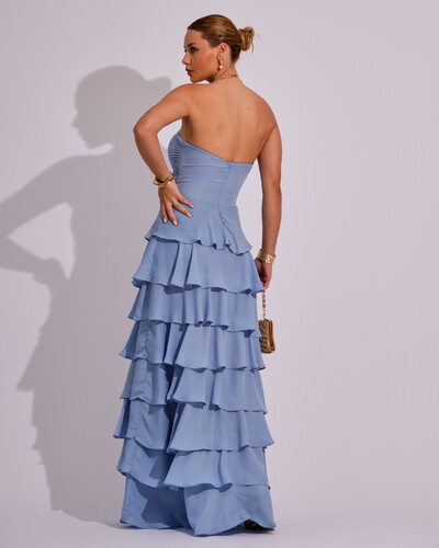 FotoVestido Longo Crepe Chiffon Tomara que Caia Plissado em Camadas Serenity