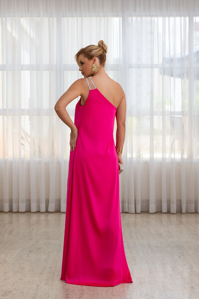 FotoVestido de Festa Longo Cetim Um Ombro Só Pink