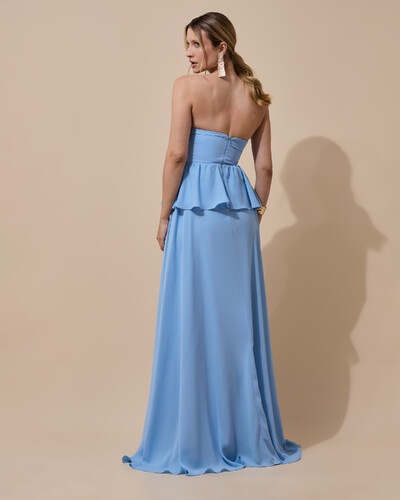 Foto Vestido de Festa Longo Crepe Chiffon Tomara que Caia Peplum Drapeado Serenity