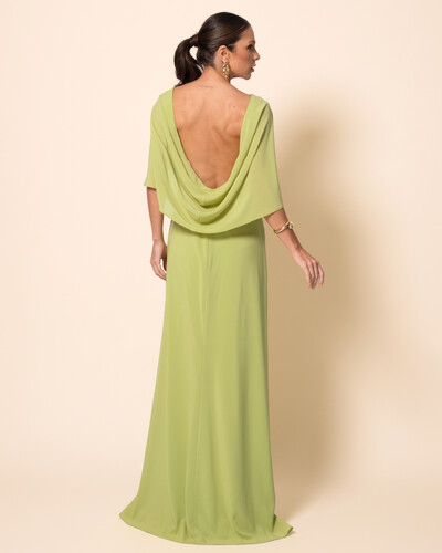 FotoVestido de Festa Longo Crepe Chiffon com Capa e Degagê nas Costas Verde Garden