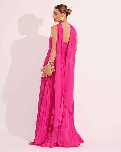 FotoVestido de Festa Longo Tomara que Caia Plissado com Lenço Pink